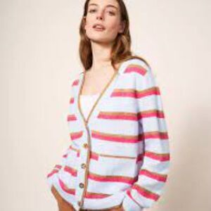 White Stuff Jamie Oversize Striped Cardigan With Pockets - UK 10 / US 6 - S/M